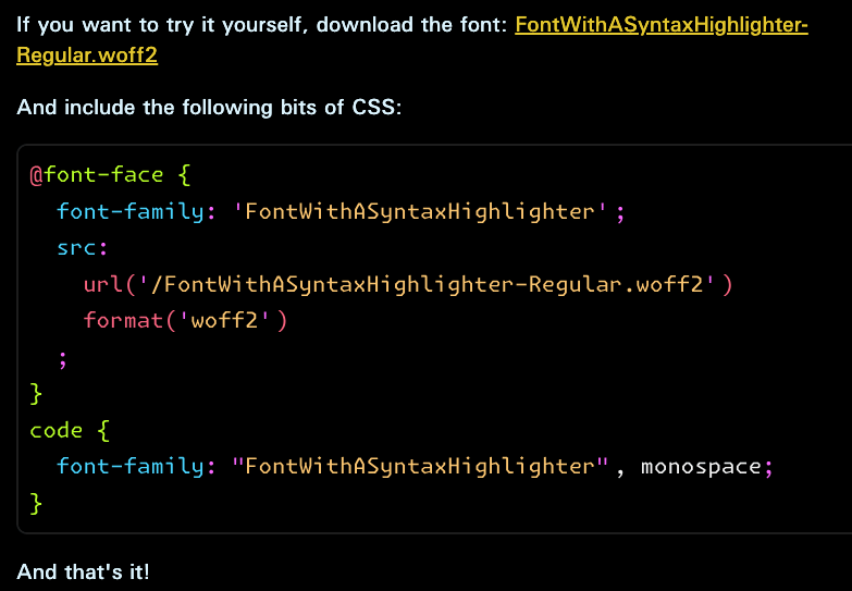 Featured image of post 使用字型对 HTML <code> 内的语法样式更新，一行 JavaScript 程式都不用写